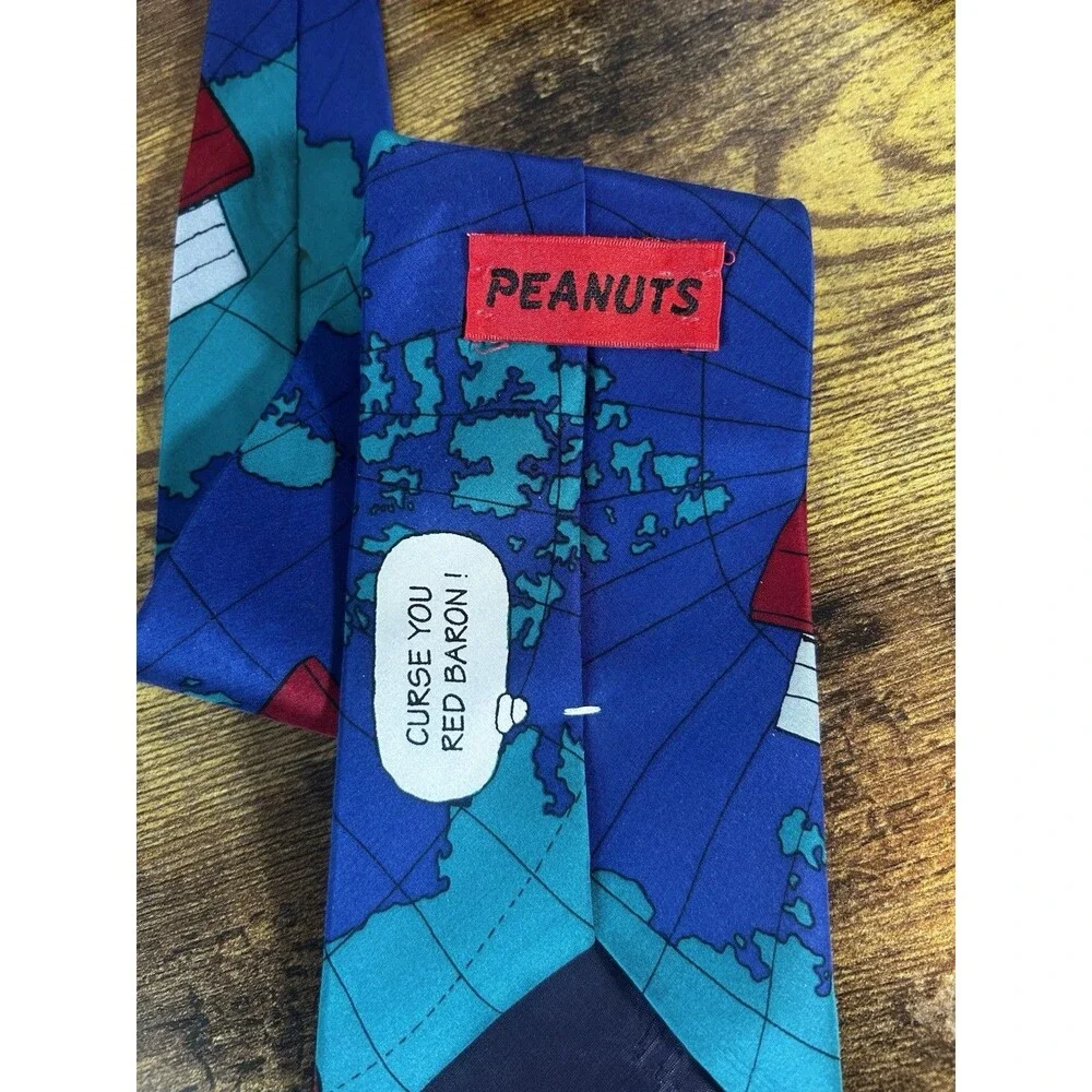 Peanuts Snoopy Flying Ace Red Baron Blue Novelty Silk Tie Mens Vintage Necktie